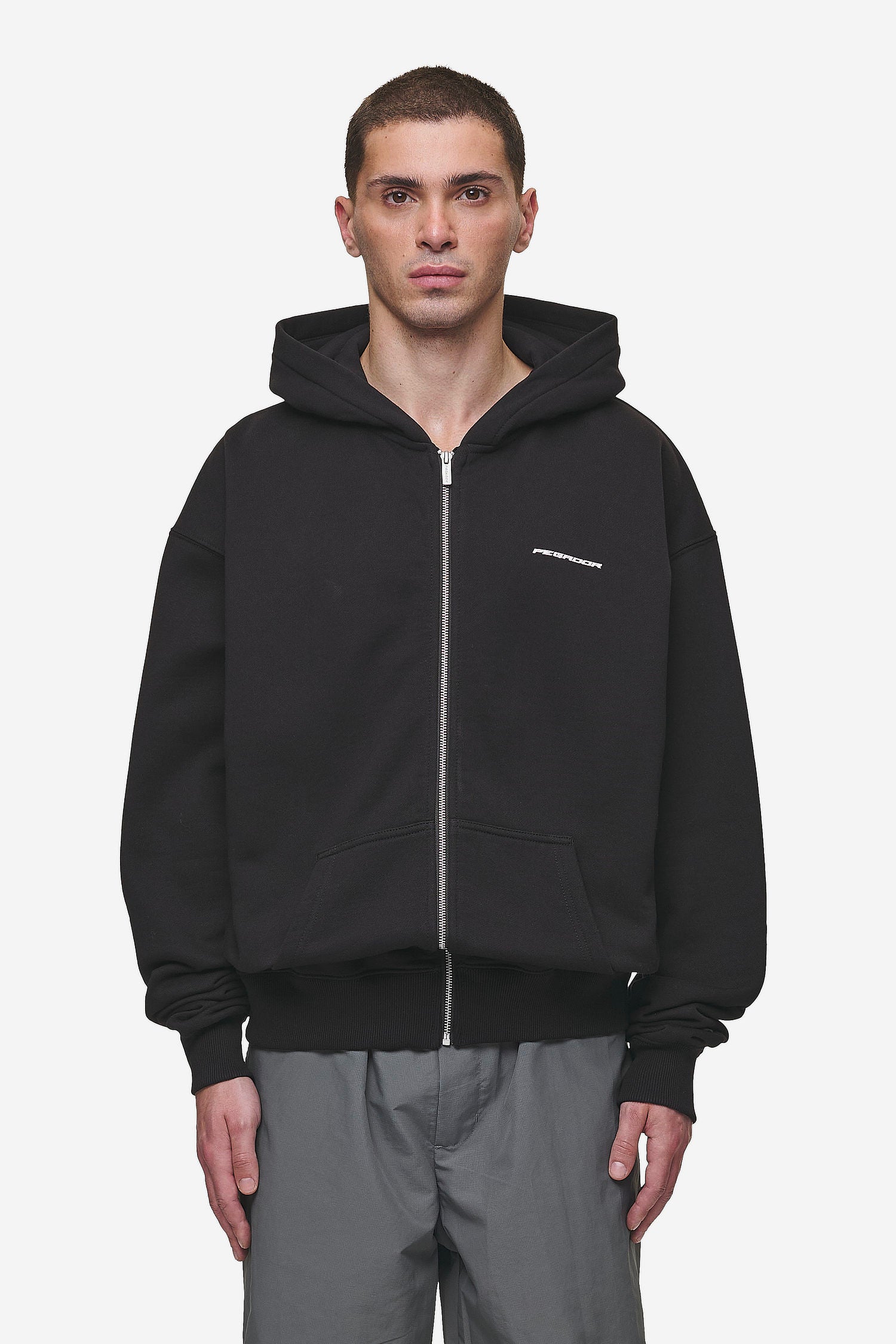 Pegador Charles Oversized Sweat Jacket Washed Black Seitenansicht aus der Most Alive Kollektion für Herren