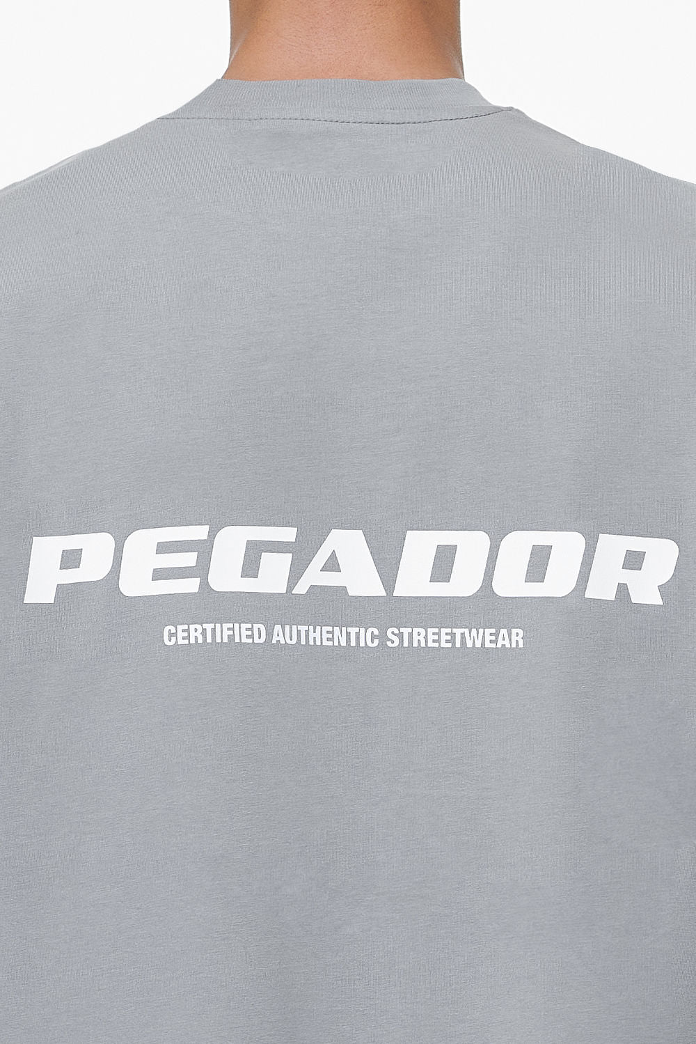 Pegador Colne Logo Oversized Tee Heavy Washed Cool Grey Detailshot aus der Last Minute Kollektion für Herren