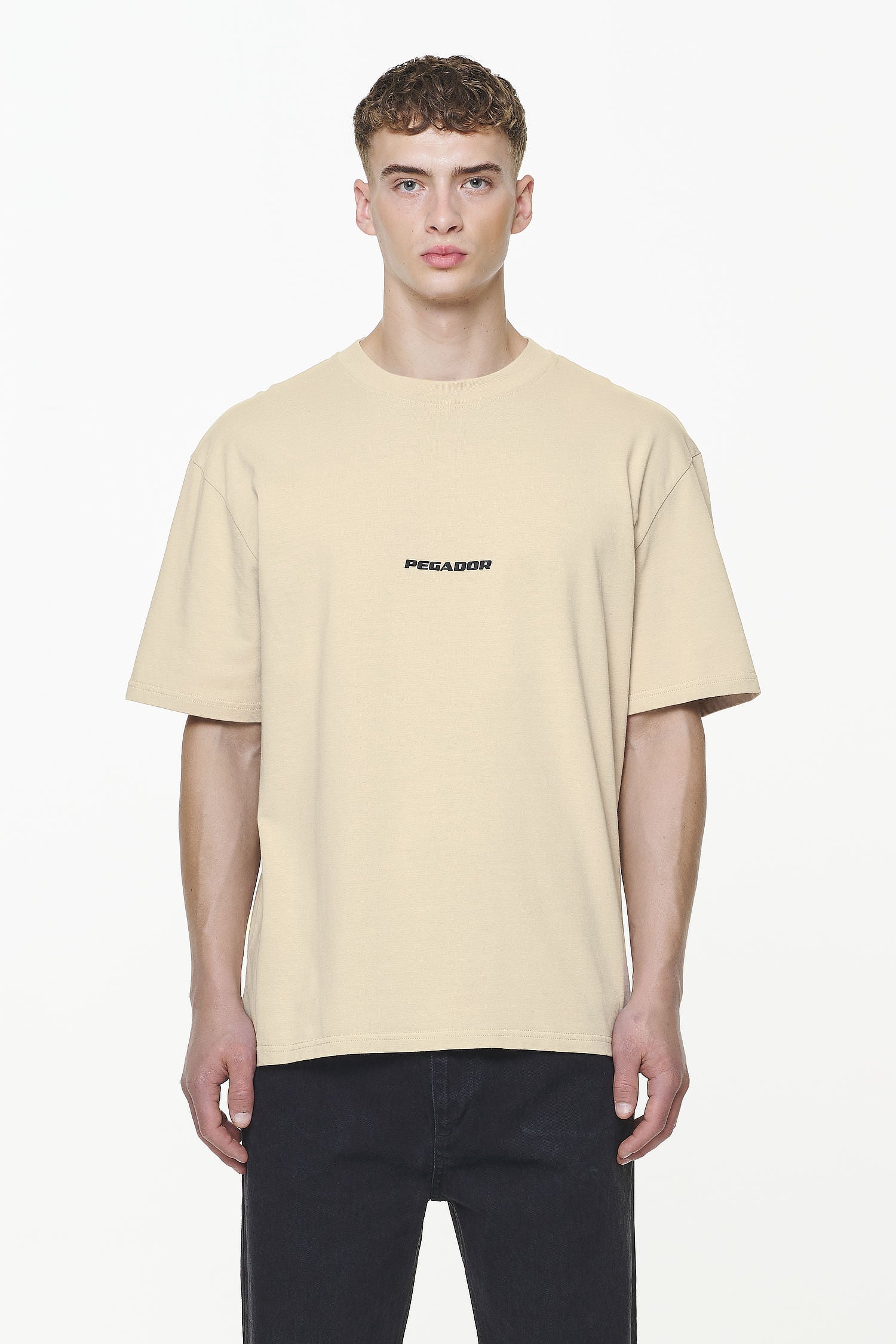 Pegador Colne Logo Oversized Tee Vintage Washed Kingdom Beige Gum Seitenansicht aus der Built to Last Kollektion für Herren