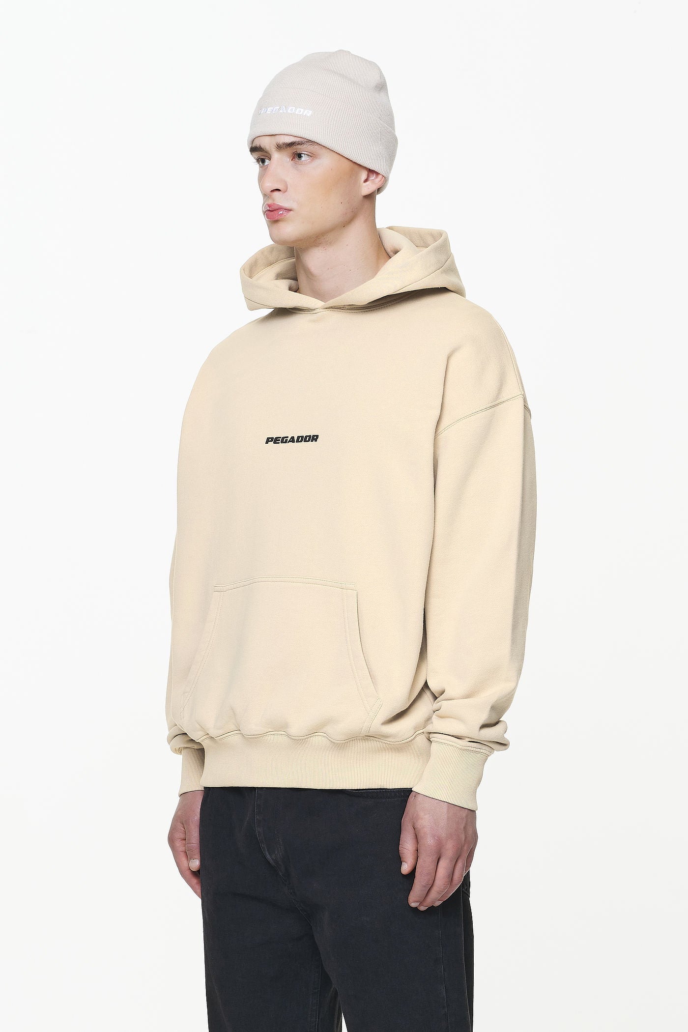 Pegador Colne Logo Oversized Hoodie Vintage Washed Kingdom Beige Gum Gegenansicht aus der Built to Last Kollektion für Herren