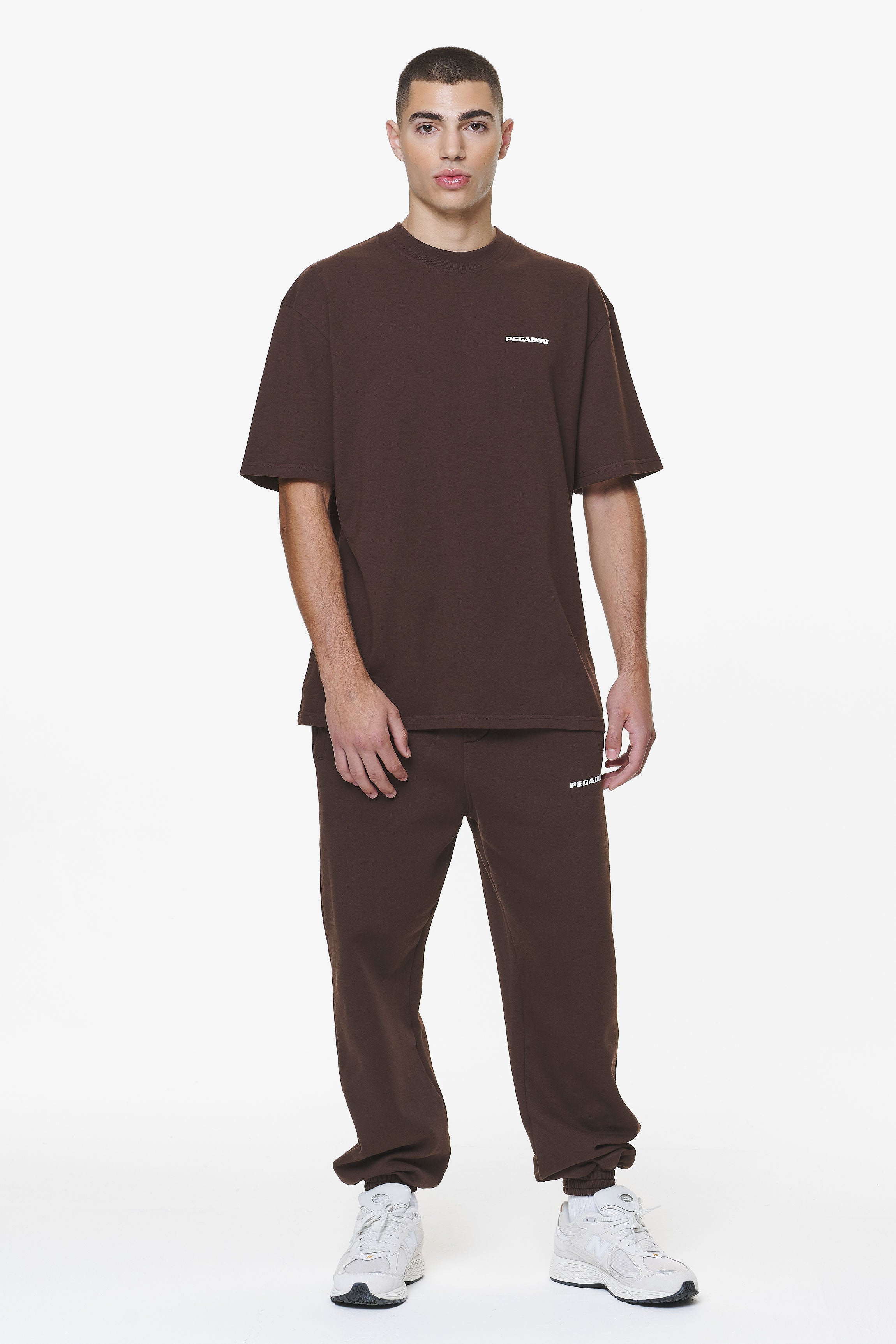 Pegador Logo Heavy Sweat Jogger Washed Oak Brown Gum Ganzkörper Bild aus der Do not Disturb Kollektion für Herren