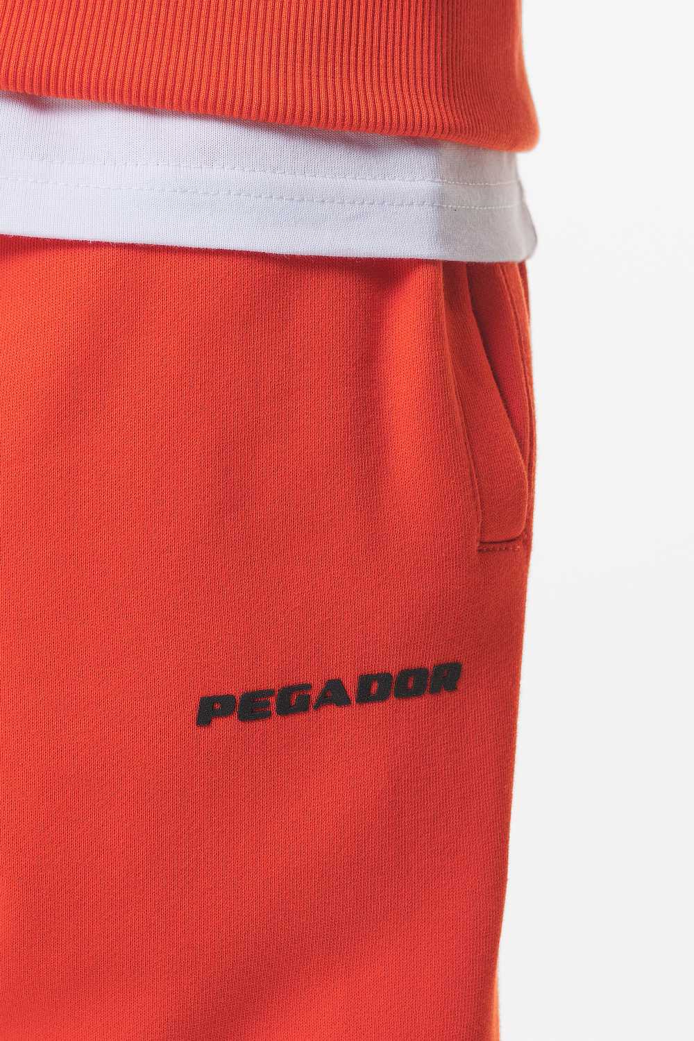 Pegador Logo Wide Sweat Pants Washed Signal Red Gum Detailshot aus der Do not Disturb Kollektion für Herren