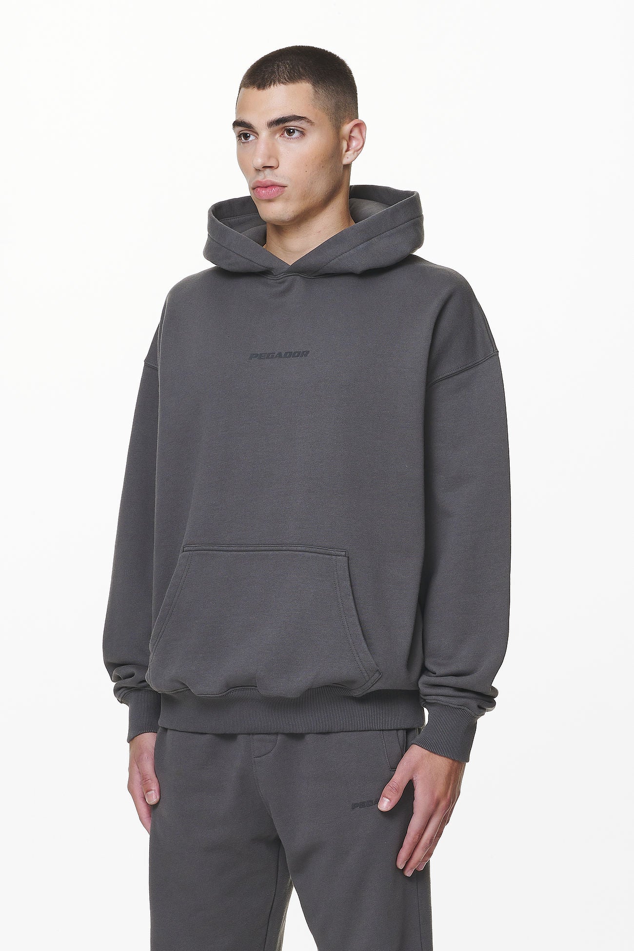 Pegador Colne Logo Oversized Hoodie Washed Volcano Grey Gegenansicht aus der Do not Disturb Kollektion für Herren