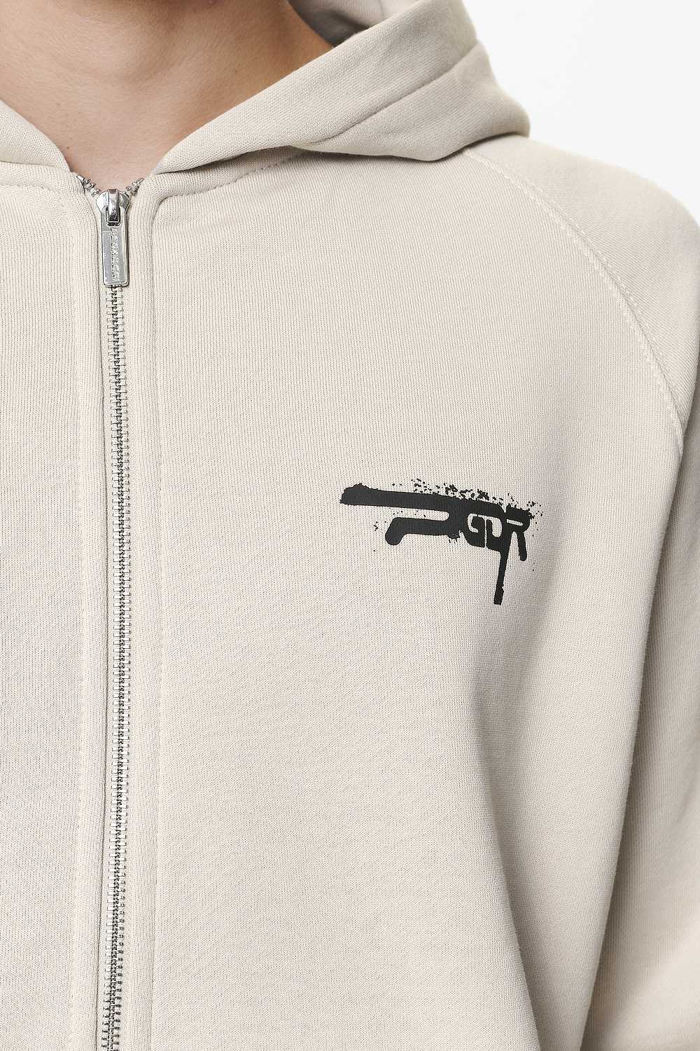 Pegador Condor Raglan Sweat Jacket Washed Dust Cream Detailshot aus der Do not Disturb Kollektion für Herren