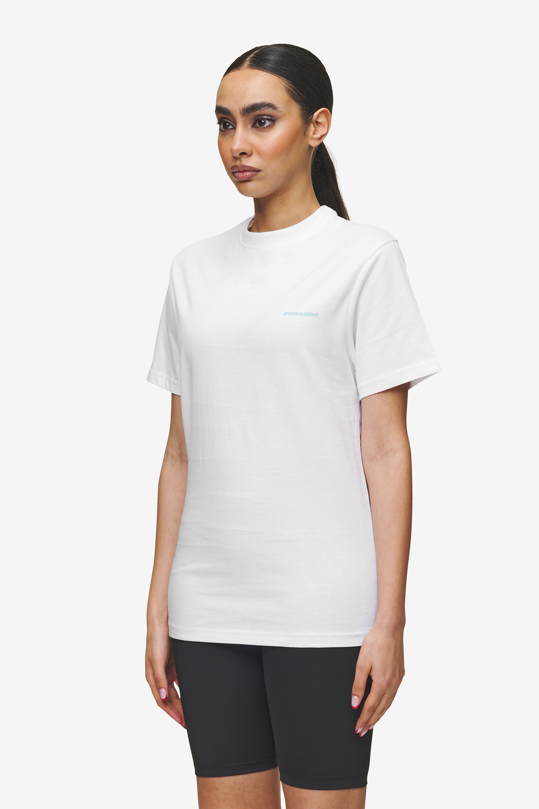 Pegador Logo Slim Tee White Sky Blue Seitenansicht aus der High summer Kollektion für DaHerren