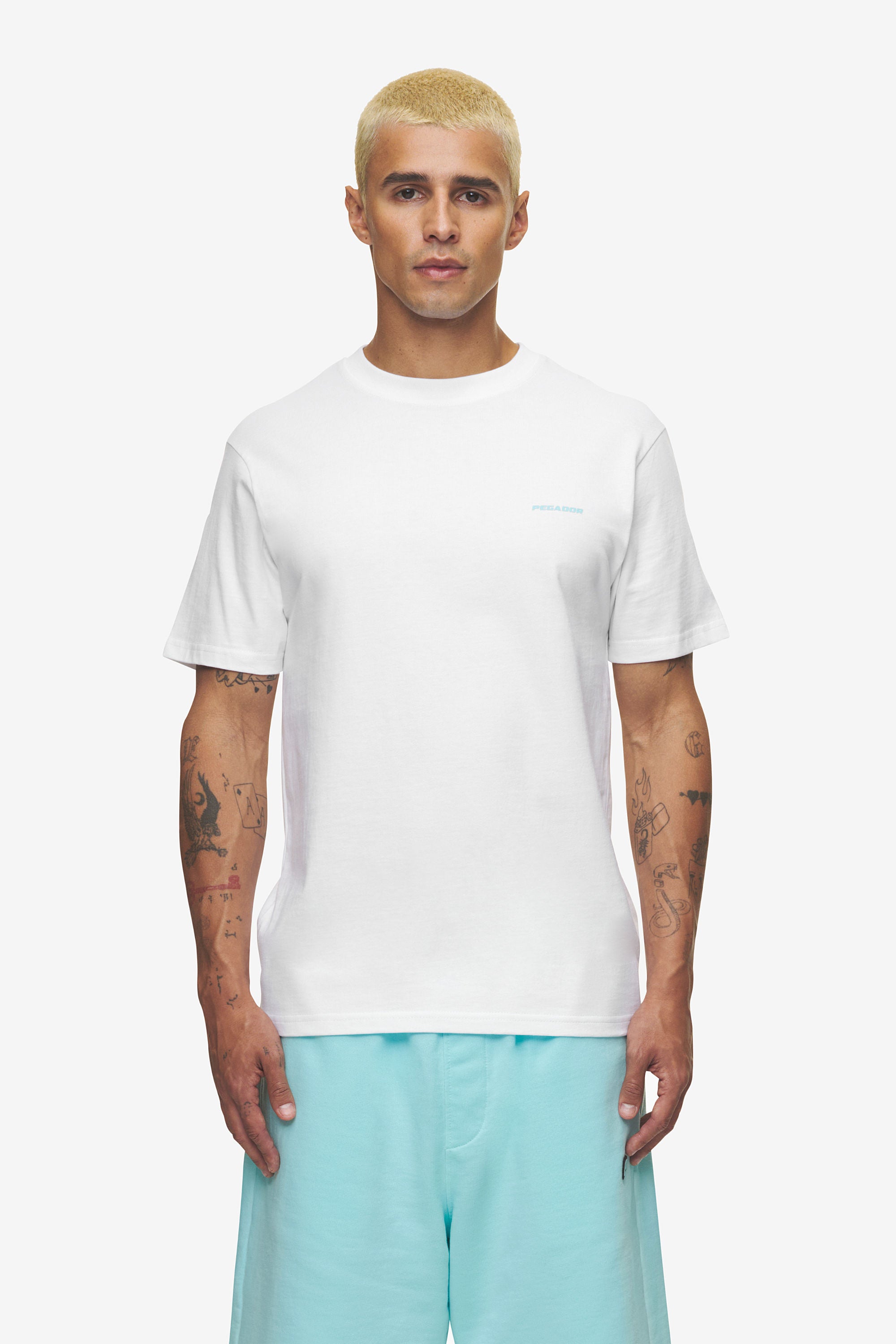 Pegador Logo Slim Tee White Sky Blue Hauptansicht aus der High summer Kollektion für Herren