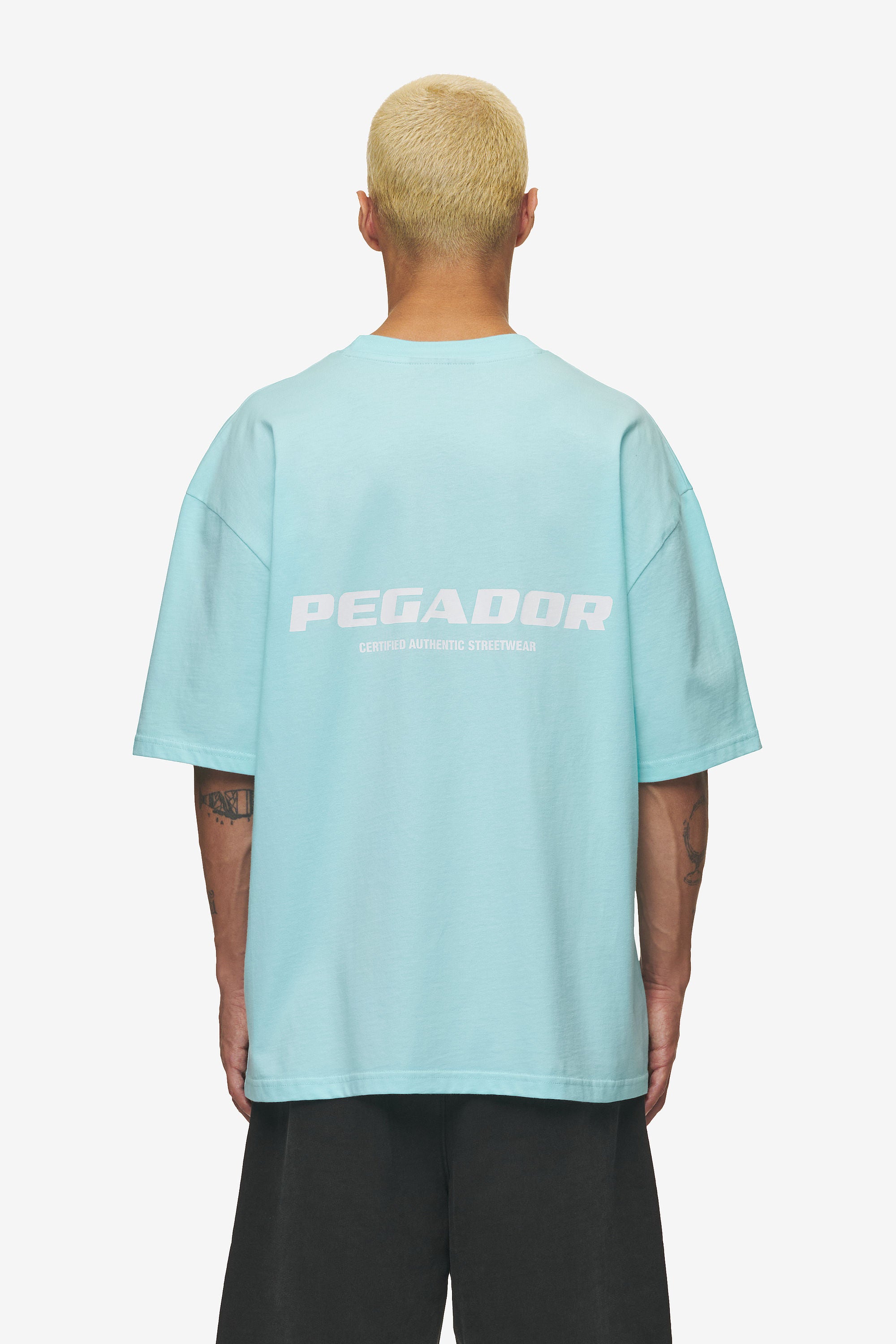 Pegador Colne Logo Oversized Tee Washed Sky Blue White Hauptansicht aus der High summer Kollektion für Herren