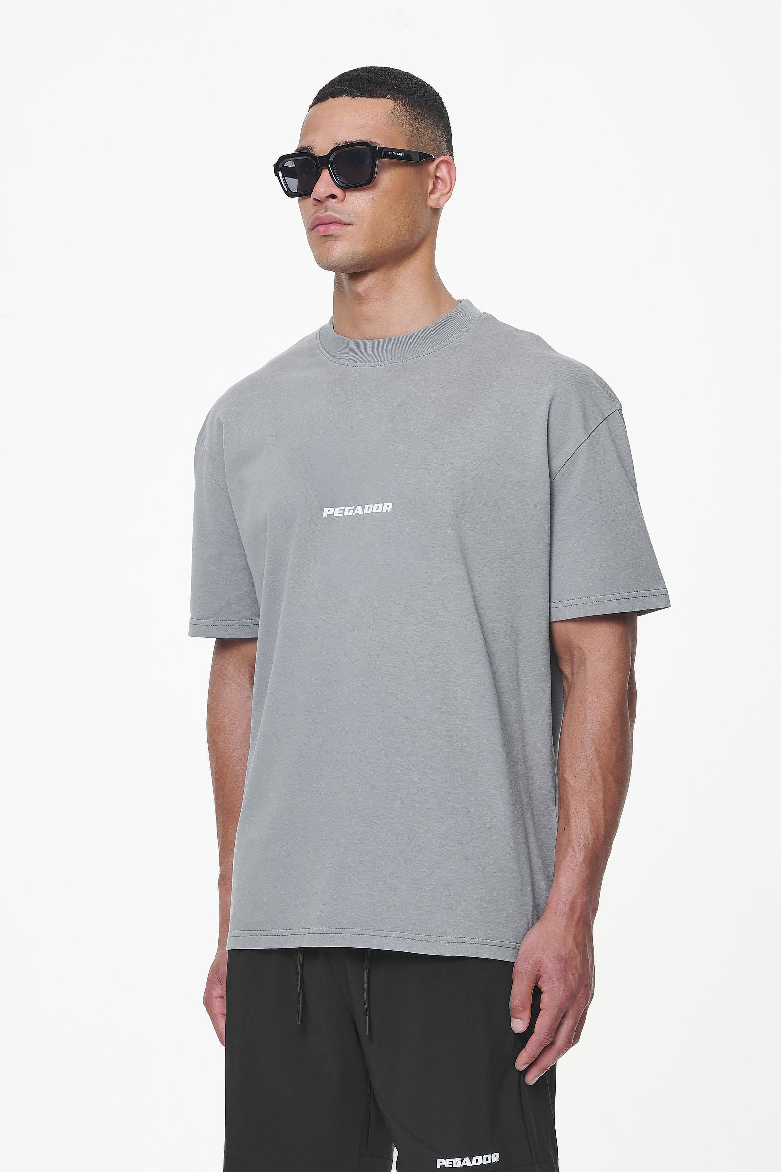 Pegador Colne Logo Oversized Tee Heavy Washed Cool Grey Gegenansicht aus der Last Minute Kollektion für Herren