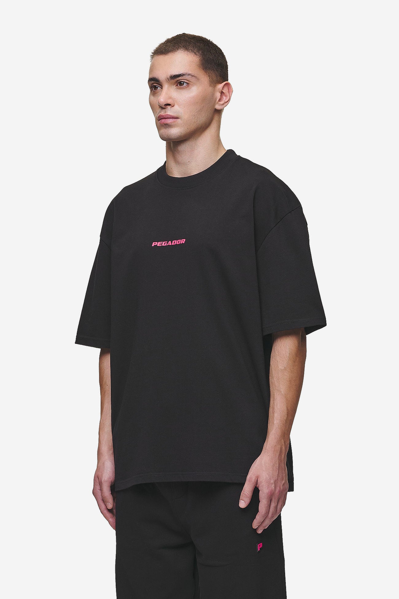 Pegador Colne Logo Oversized Tee Washed Black Virtual Pink Gegenansicht aus der Most Alive Kollektion für Herren