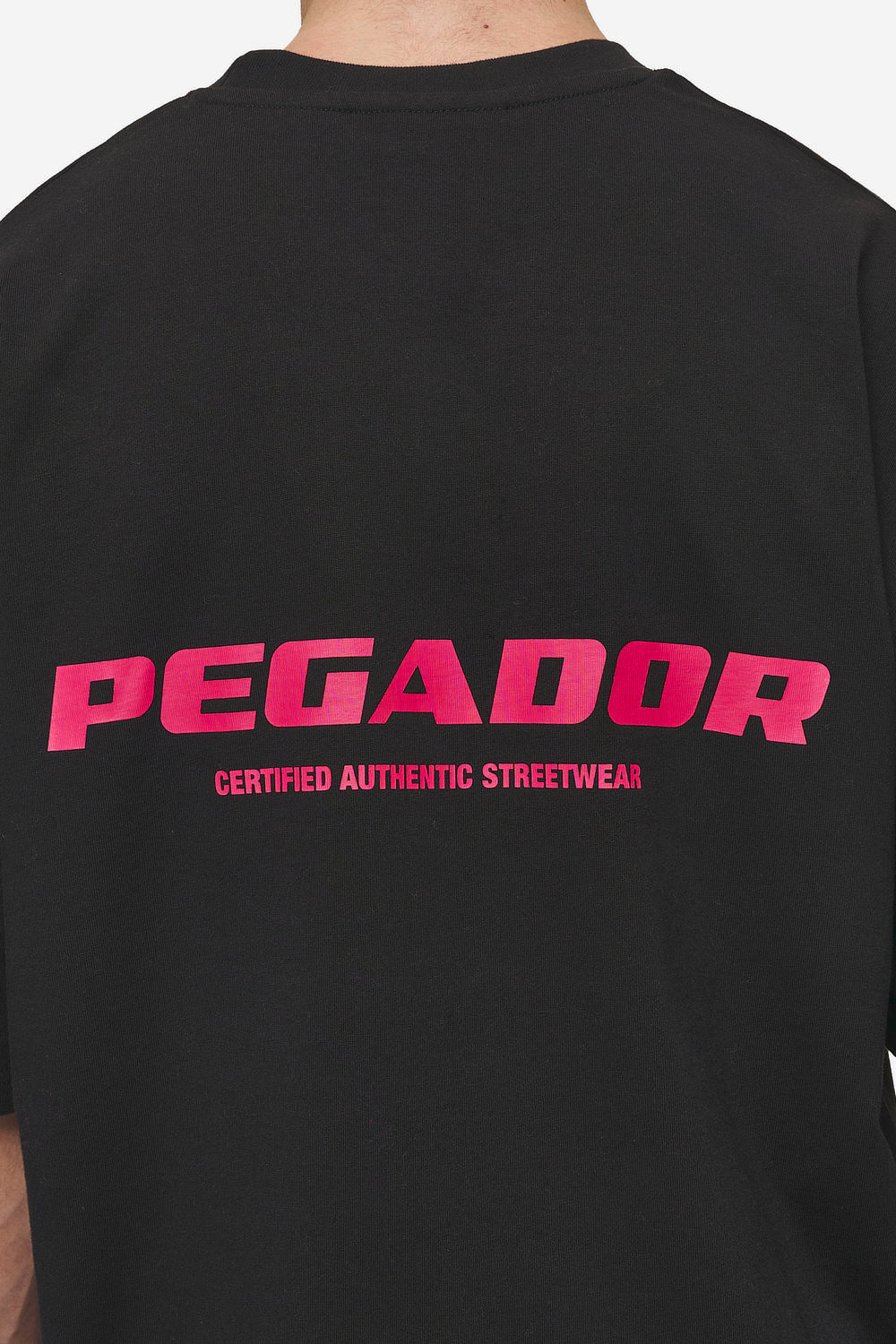 Pegador Colne Logo Oversized Tee Washed Black Virtual Pink Detailshot aus der Most Alive Kollektion für Herren