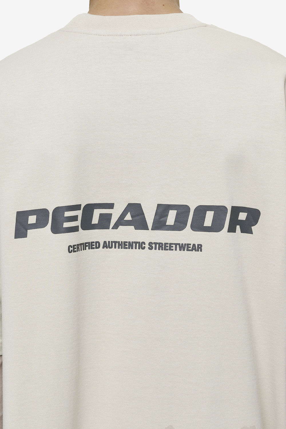 Pegador Colne Logo Oversized Tee Washed Light Beige Anthracite Detailshot aus der Most Alive Kollektion für Herren