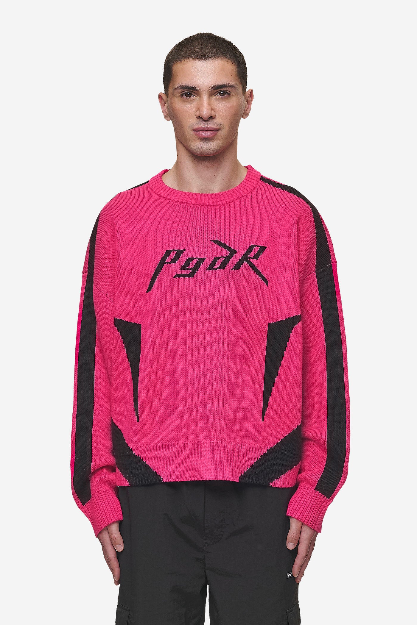 Pegador Kazan Boxy Knit Sweater Virtual Pink Black Hauptansicht aus der Most Alive Kollektion für Herren