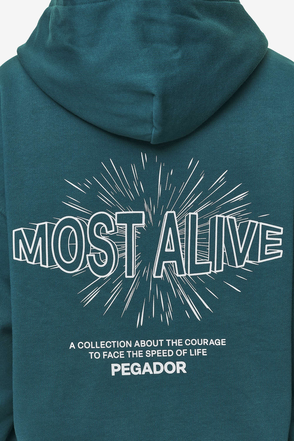 Pegador Nisa Oversized Hoodie Washed Urban Turquoise Detailshot aus der Most Alive Kollektion für DaHerren