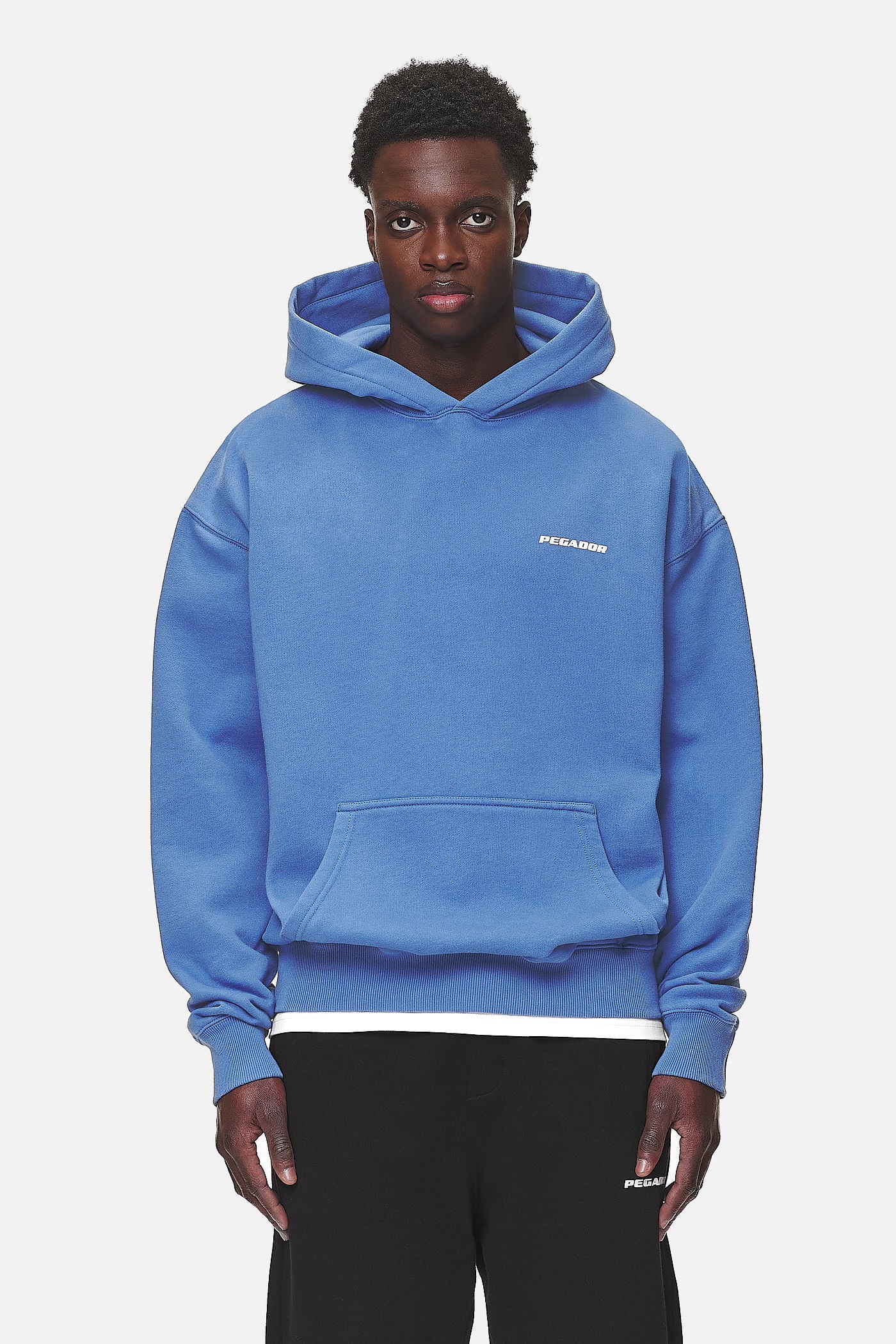 Pegador Logo Oversized Hoodie Washed Retro Blue White Gum Hauptansicht aus der Never Too Late Kollektion für Herren