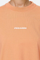 Pegador Arendal Logo Heavy Oversized Tee Washed Apricot White Detailshot aus der Never Too Late Kollektion für DaHerren