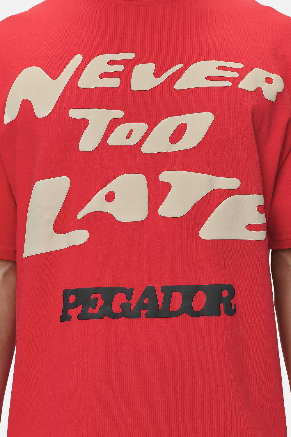 Pegador Corey Boxy Tee Washed Red Detailshot aus der Never Too Late Kollektion für Herren