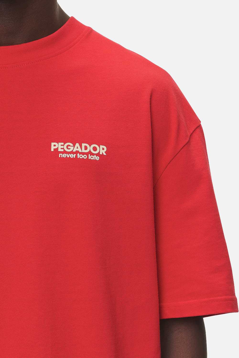 Pegador Alchar Oversized Tee Washed Red Detailshot aus der Never Too Late Kollektion für Herren