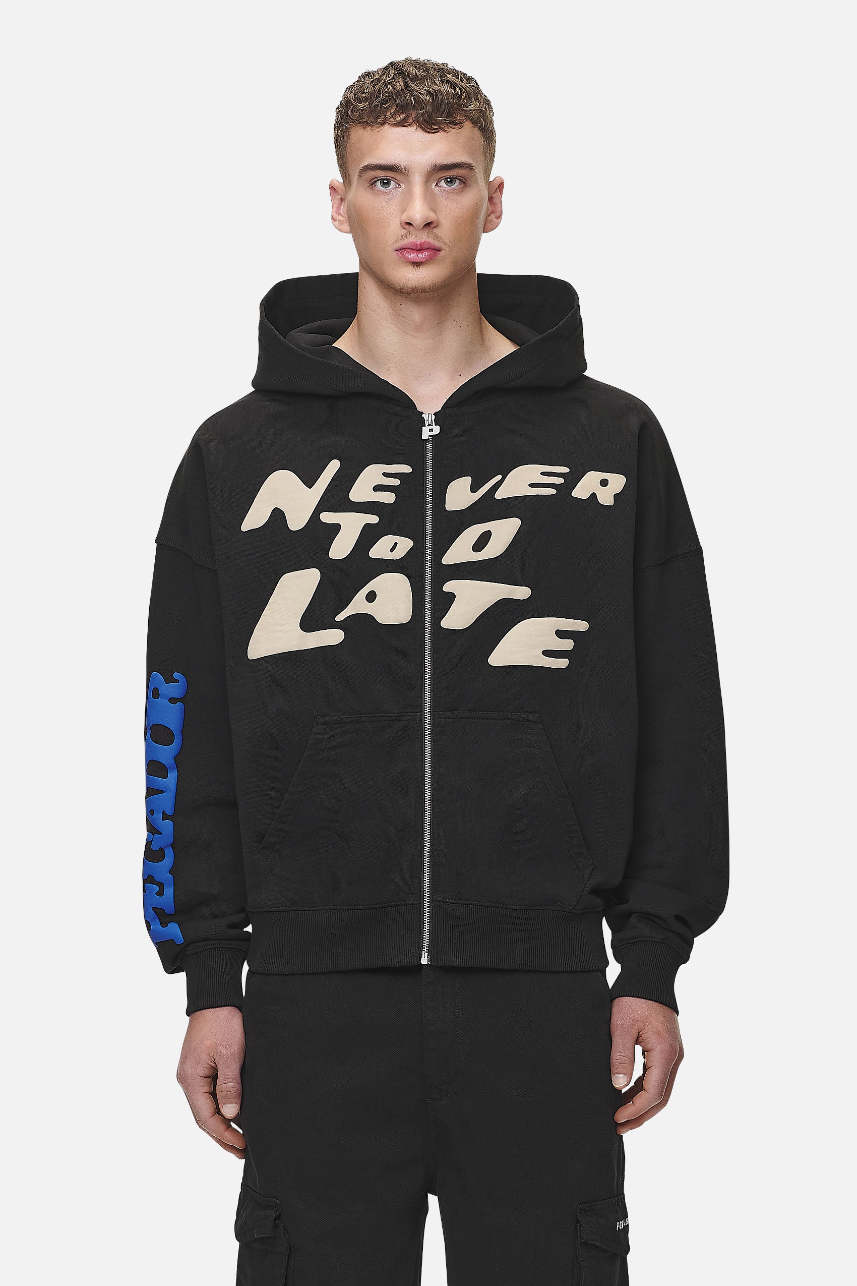 Pegador Corey Terry Boxy Sweat Jacket Washed Black Hauptansicht aus der Never Too Late Kollektion für Herren