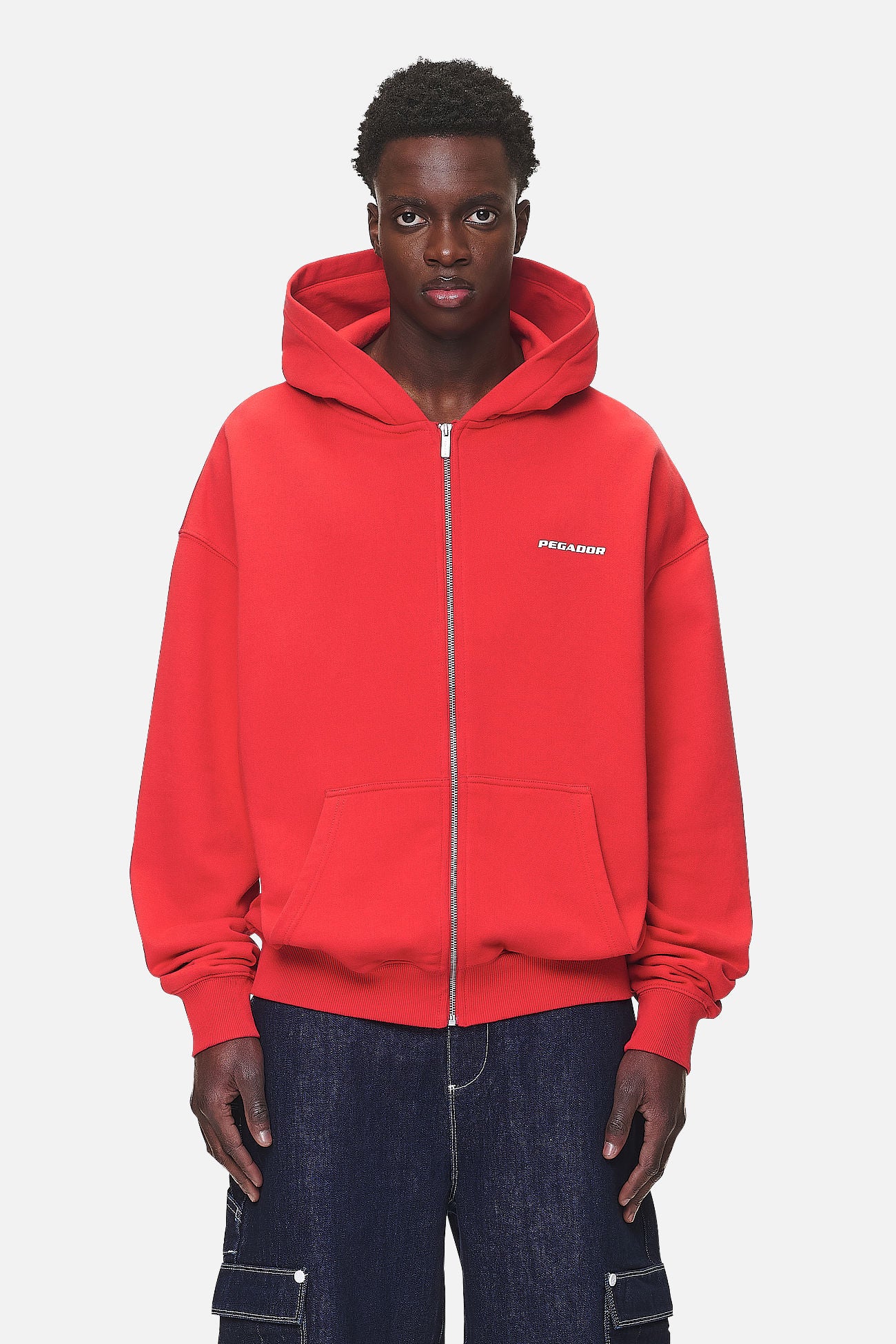 Pegador Colne Logo Oversized Sweat Jacket Washed Red Seitenansicht aus der Never Too Late Kollektion für Herren