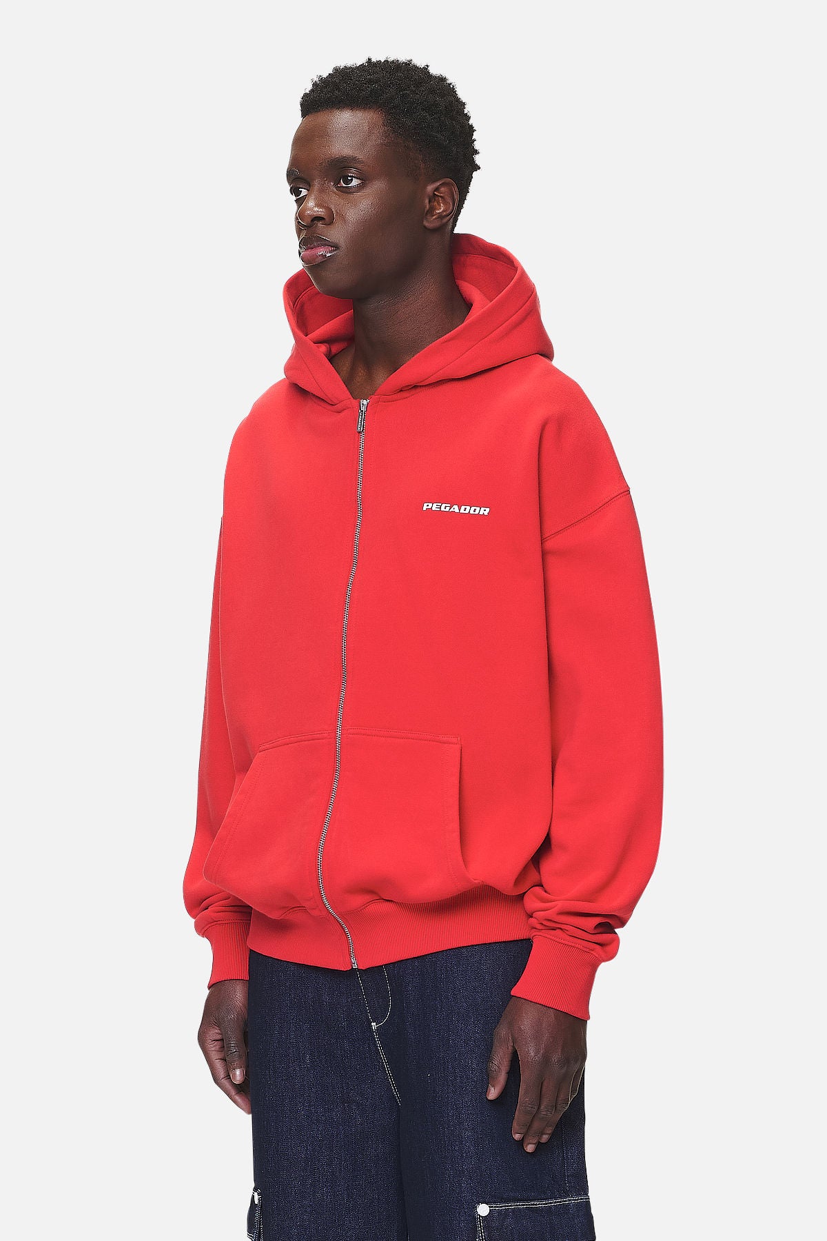 Pegador Colne Logo Oversized Sweat Jacket Washed Red Gegenansicht aus der Never Too Late Kollektion für Herren