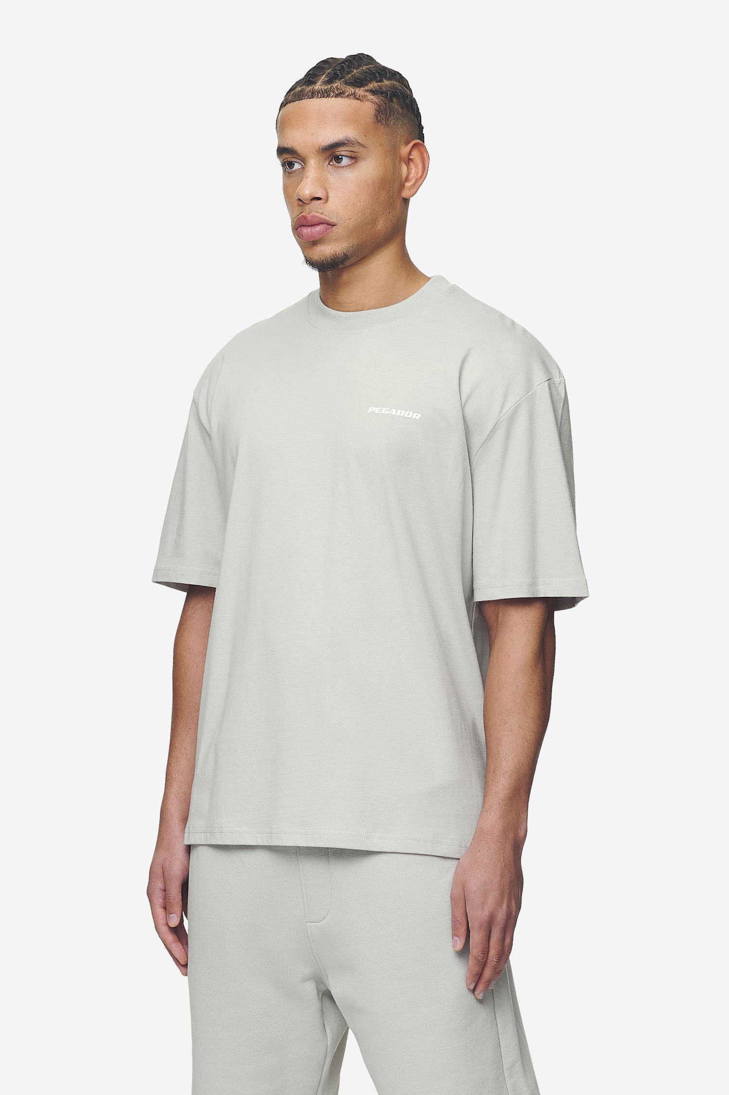 Pegador Logo Oversized Tee Washed Pearl Grey White Gum Seitenansicht aus der Next Wave Kollektion für Herren