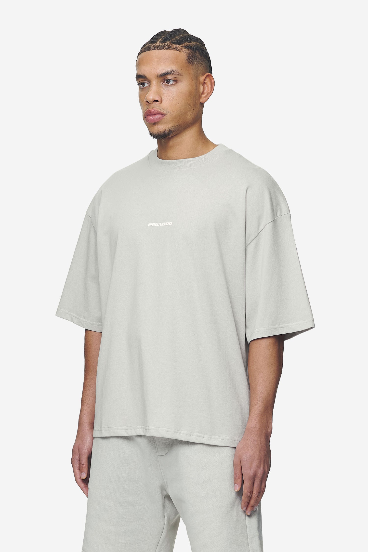 Pegador Logo Boxy Tee Washed Pearl Grey White Gum Seitenansicht aus der Next Wave Kollektion für Herren