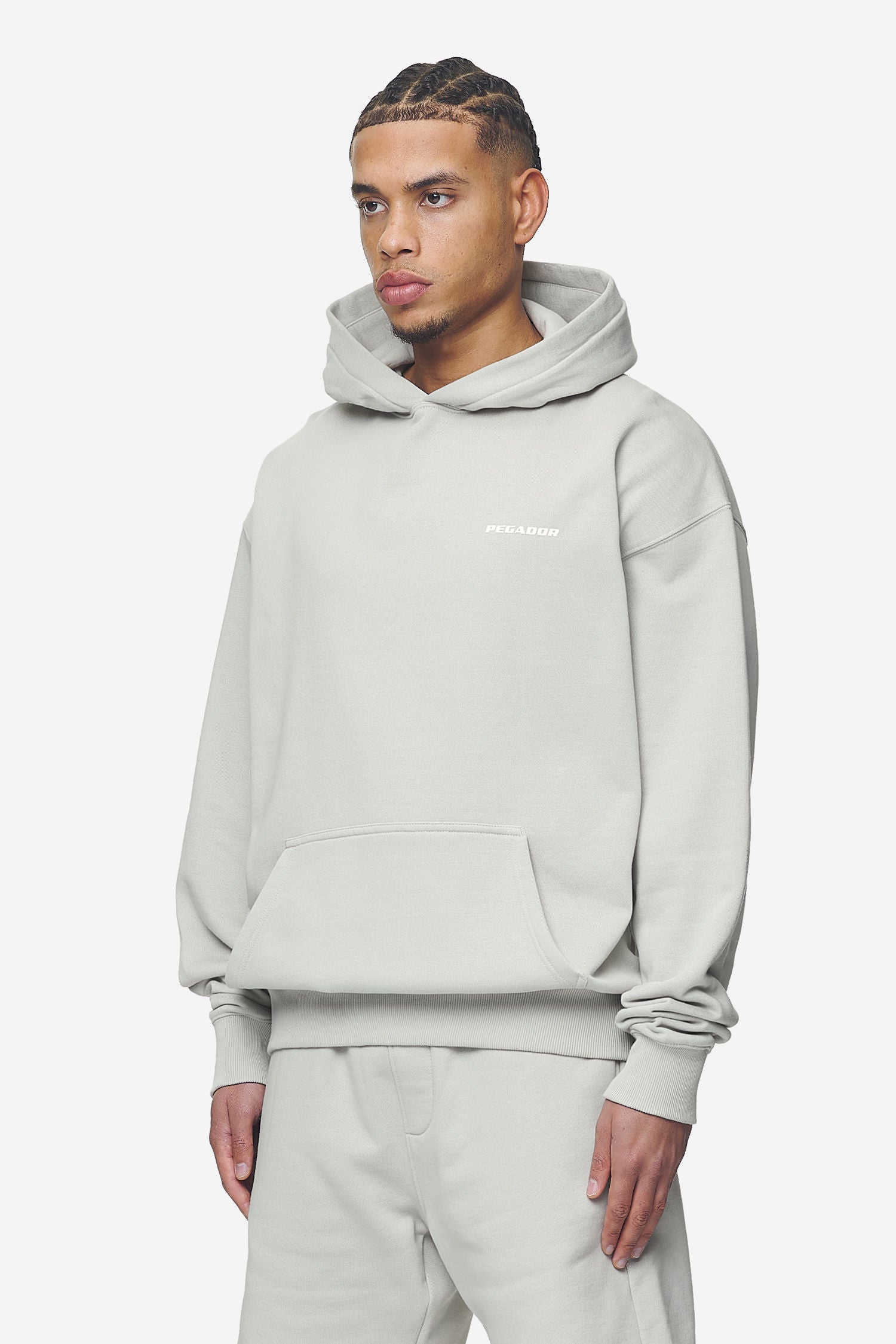 Pegador Logo Oversized Hoodie Washed Pearl Grey White Gum Seitenansicht aus der Next Wave Kollektion für Herren