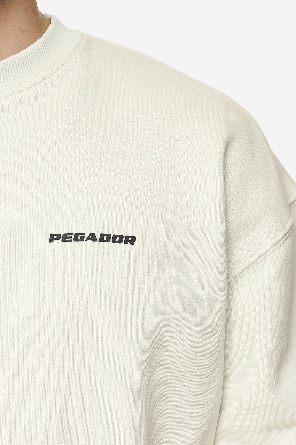 Pegador Logo Oversized Sweater Washed Salty Cream Black Gum Detailshot aus der Next Wave Kollektion für Herren