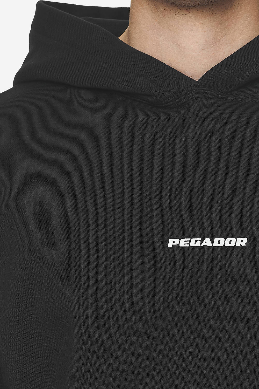 Pegador Logo Boxy Hoodie Washed Black White Gum Detailshot aus der Next Wave Kollektion für Herren