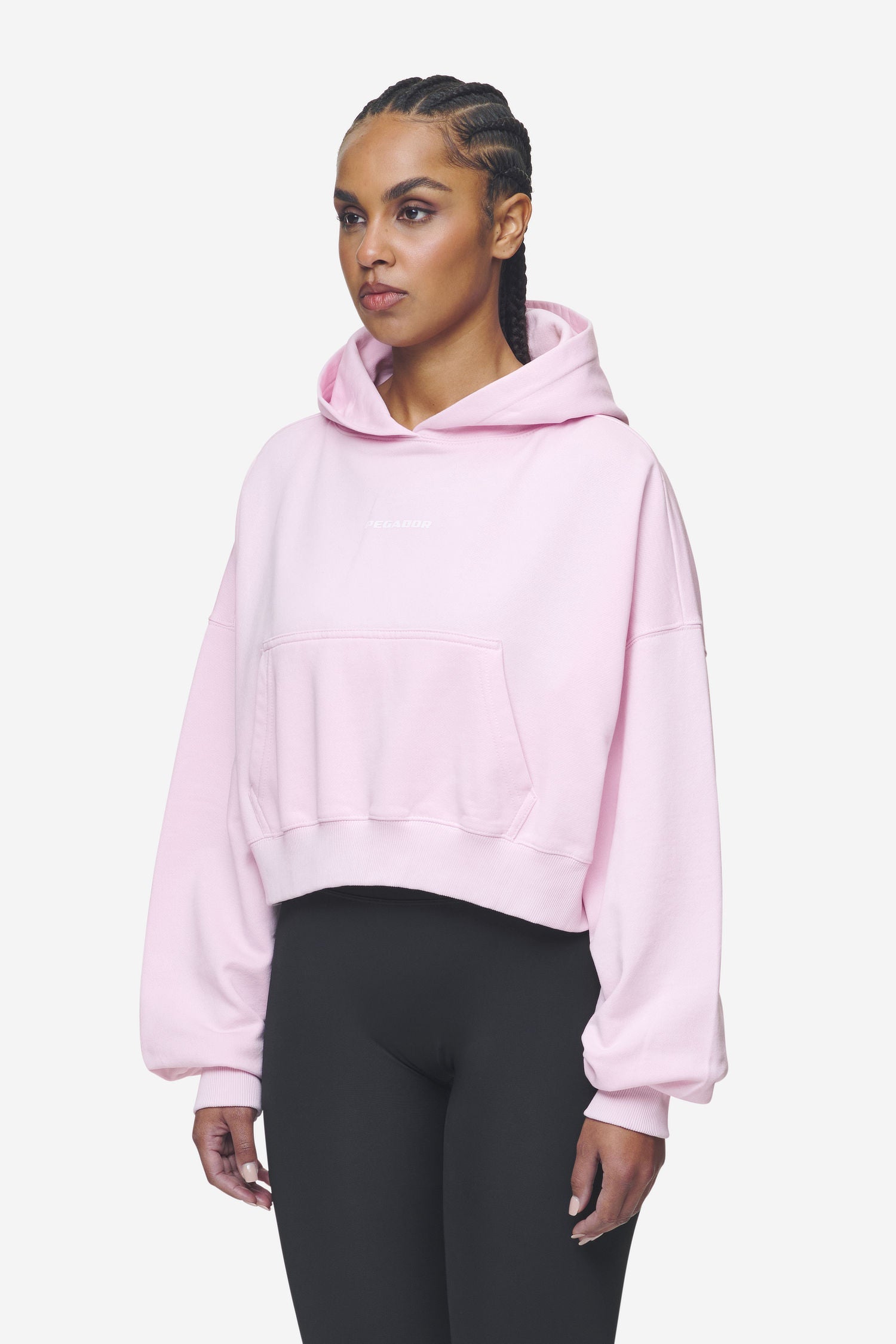 Pegador Luna Logo Oversized Cropped Hoodie Washed Bubblegum White Detailshot aus der Next Wave Kollektion für DaHerren