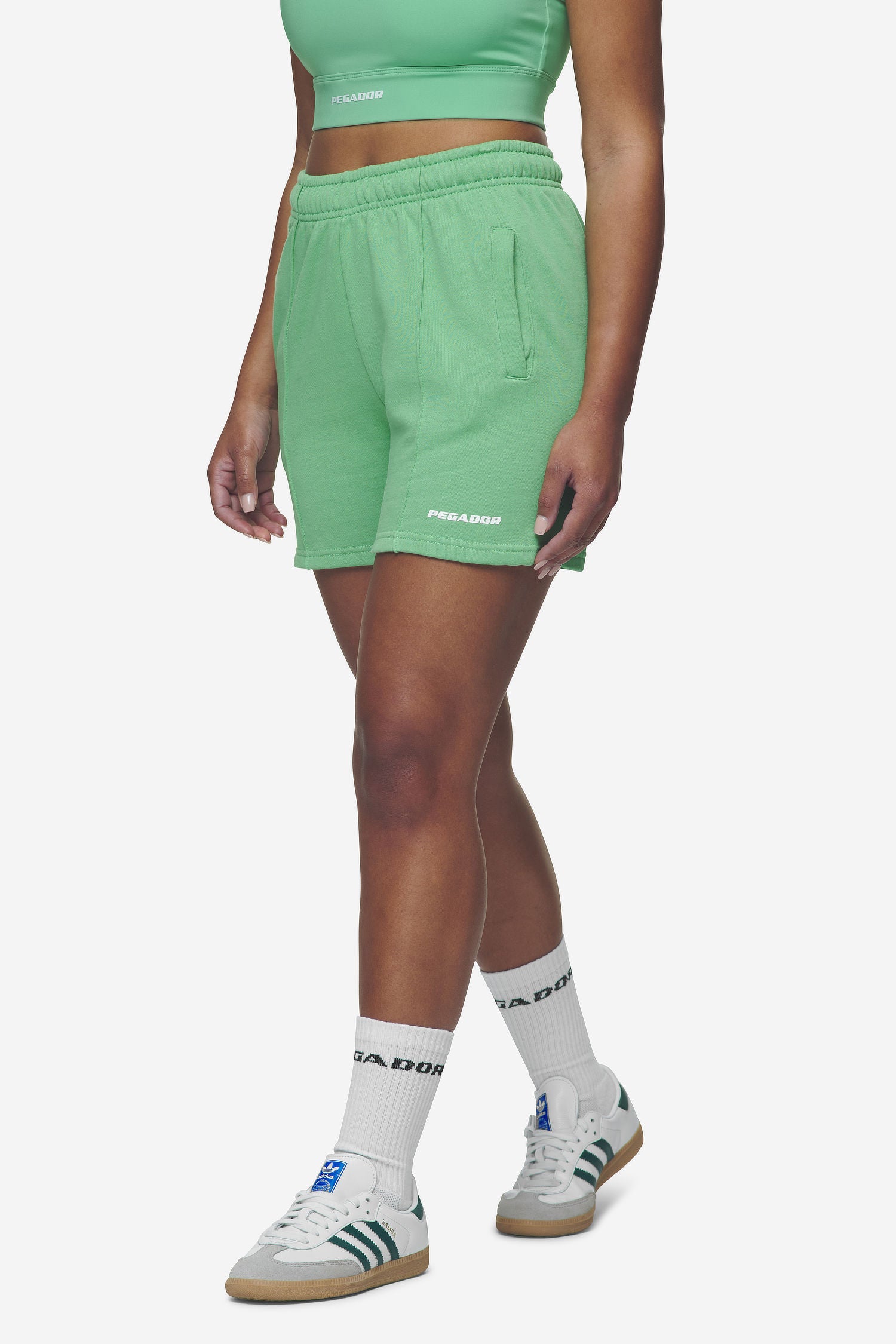 Pegador Sully High Waisted Shorts Washed Peppermint Green White Gum Seitenansicht aus der Next Wave Kollektion für DaHerren