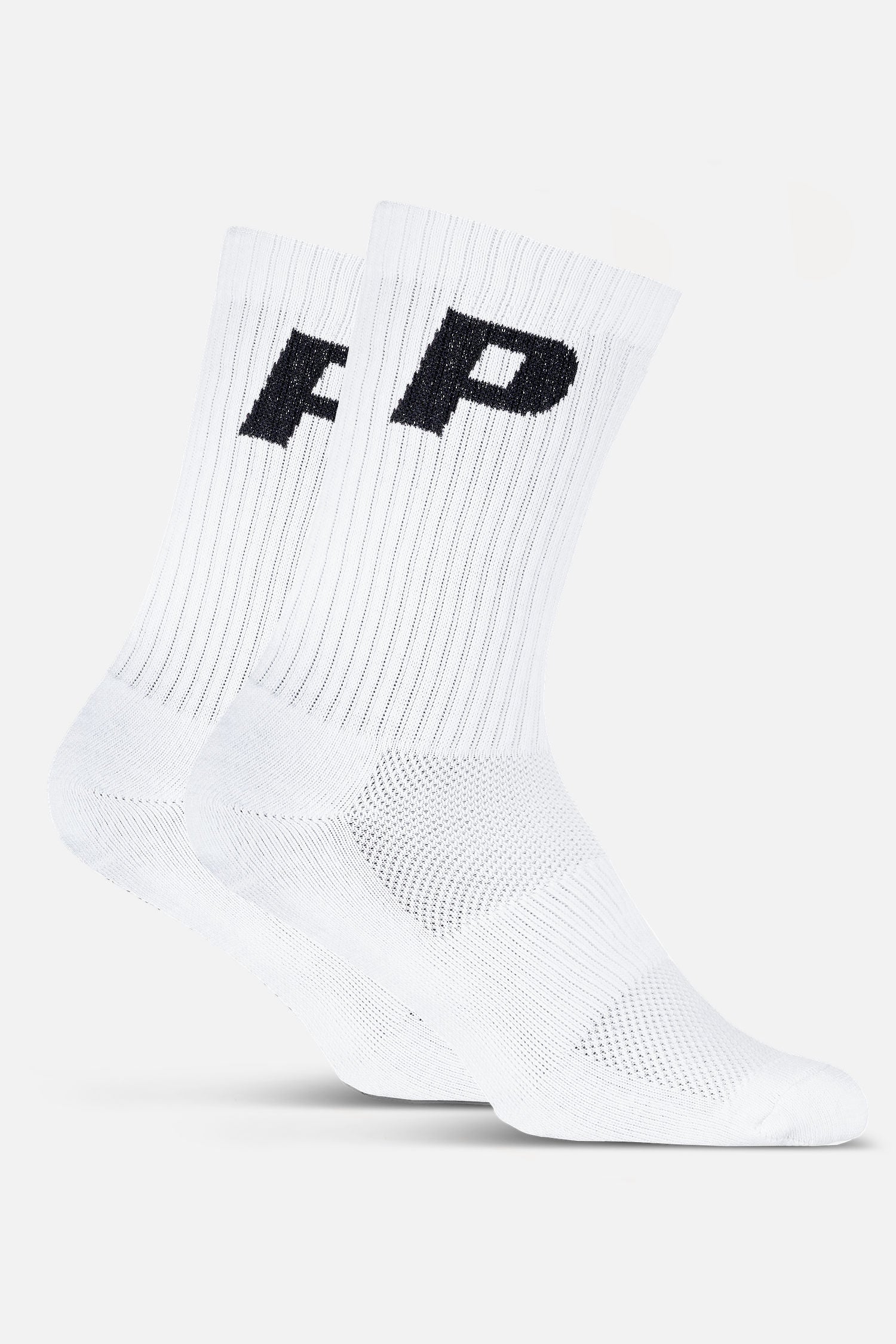 Pegador P Logo Socks White Black Seitenansicht aus der PEGADOR® Kollektion für Herren und Damen