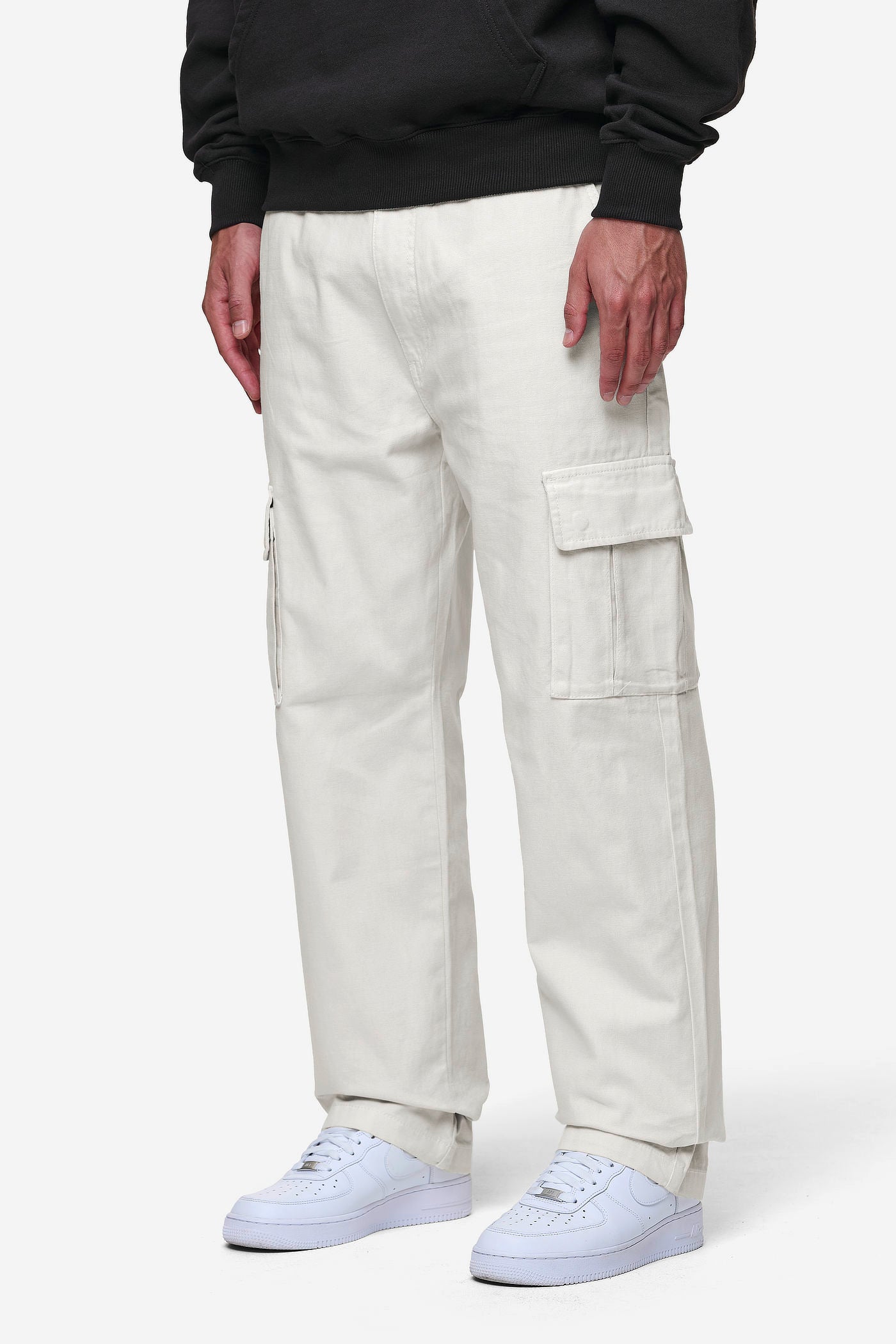 Pegador Waymir Cargo Pants Cream Seitenansicht aus der PEGADOR® Jeans Kollektion für Herren