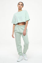 Pegador Layla Oversized Cropped Tee Vintage Washed Milky Green Gum Ganzkörper Bild aus der Trust The Process Kollektion für DaHerren